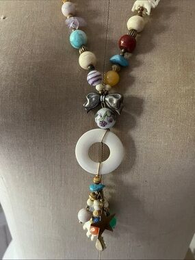 Katrina Bohemian White Bone & multi gem necklace